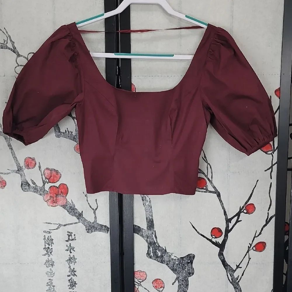 STAUD PAPAYA  Puff Sleeve TOP TAWNY PORT Size 0